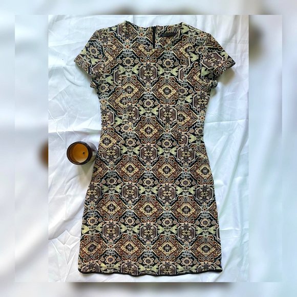 Zara Black with Gold prints Short Sleeves Minidress - Picture 1 of 1